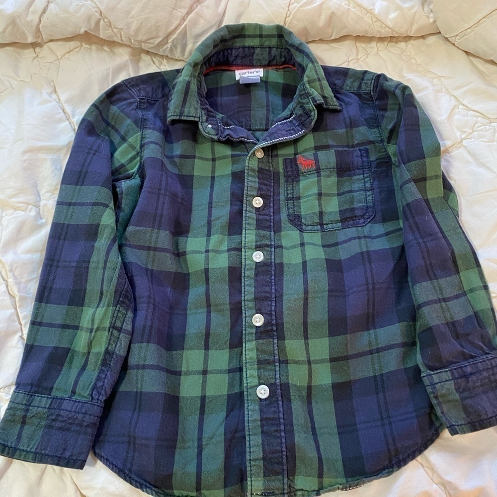 Carter's Boys Green & Blue Plaid Button down Shirt